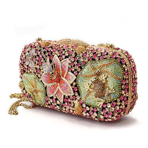 LO2375 - Ancientry Gold White Metal Clutch with Crystal