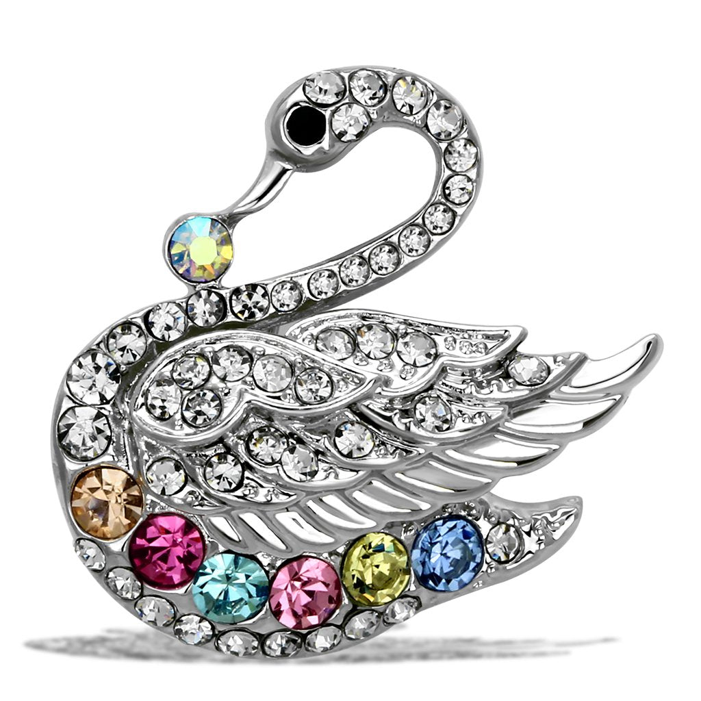 LO2788 Imitation Rhodium Brooch with Multi-Color Crystal