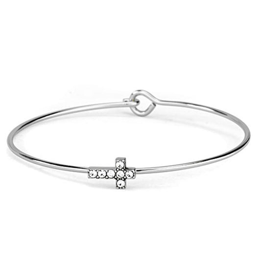 LO3266 Rhodium Brass Bangle with Clear Top Grade Crystal