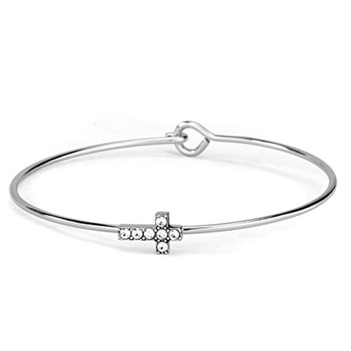 LO3266 Rhodium Brass Bangle with Clear Top Grade Crystal