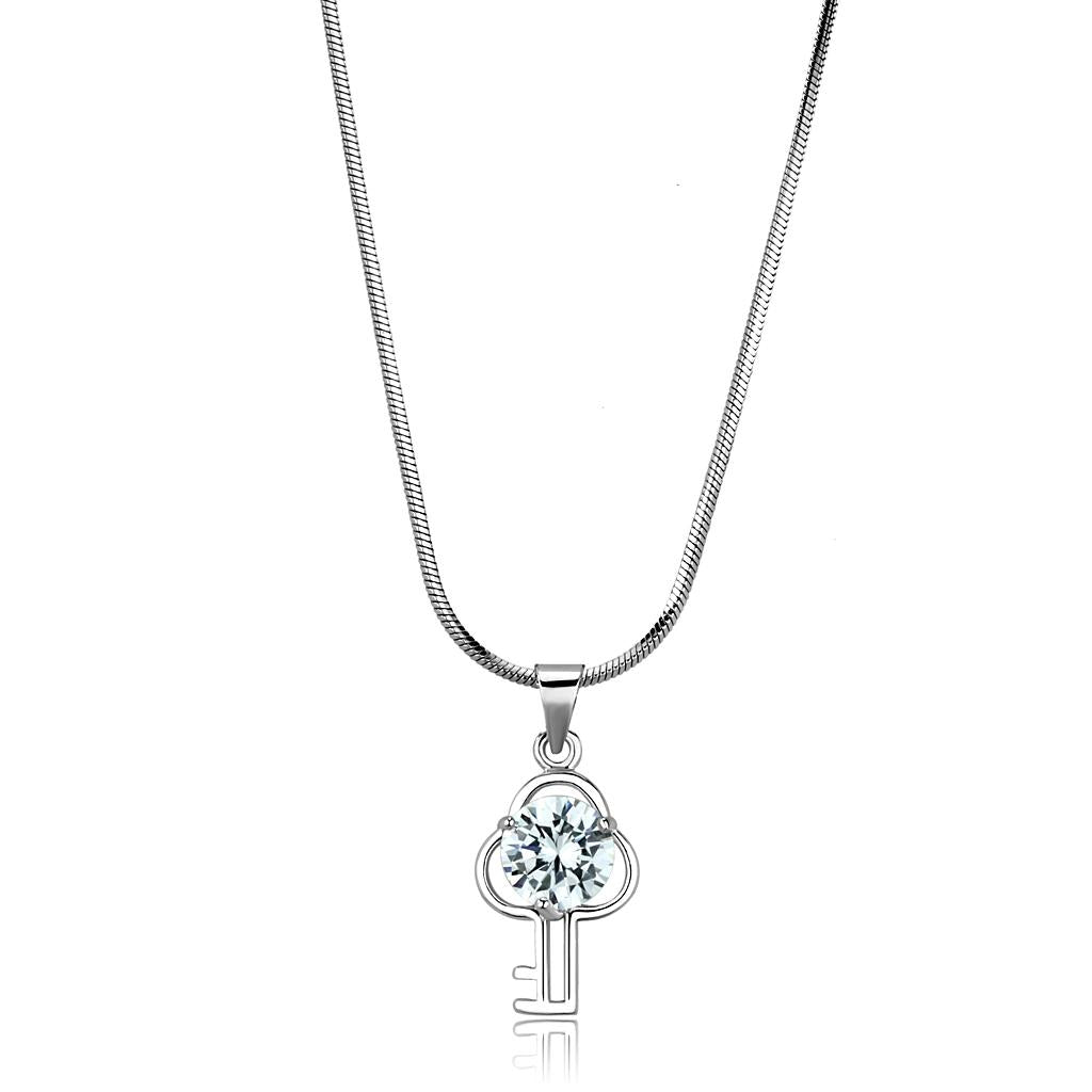 LO4161 Rhodium Brass Chain Pendant with AAA CZ in Clear