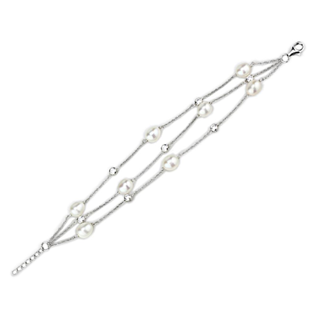 LOS781 Rhodium 925 Sterling Silver Bracelet with Pearl