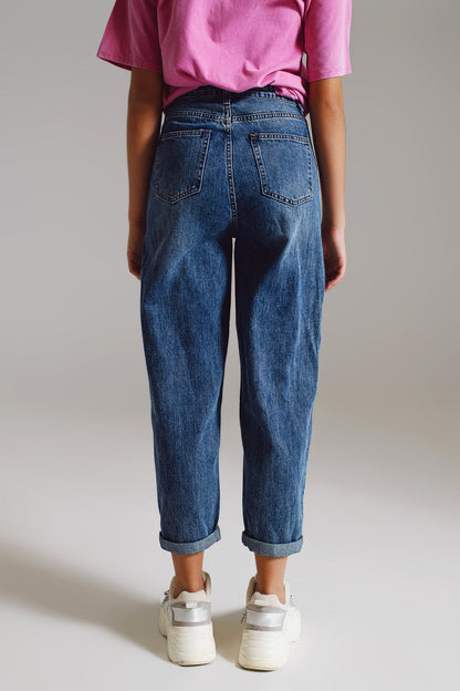 Medium Washed High-Rise Mom Style Jeans for Everyday Wear