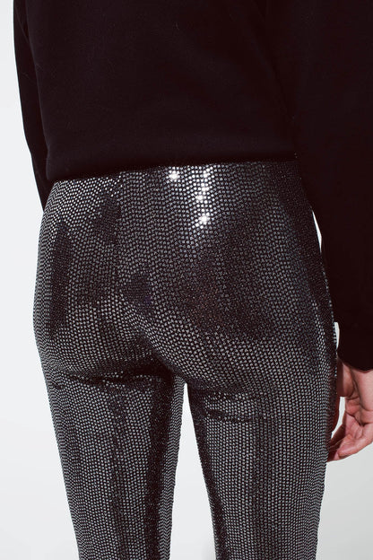 Metallic Fabric Flare Leggings in Silver for Party Wear