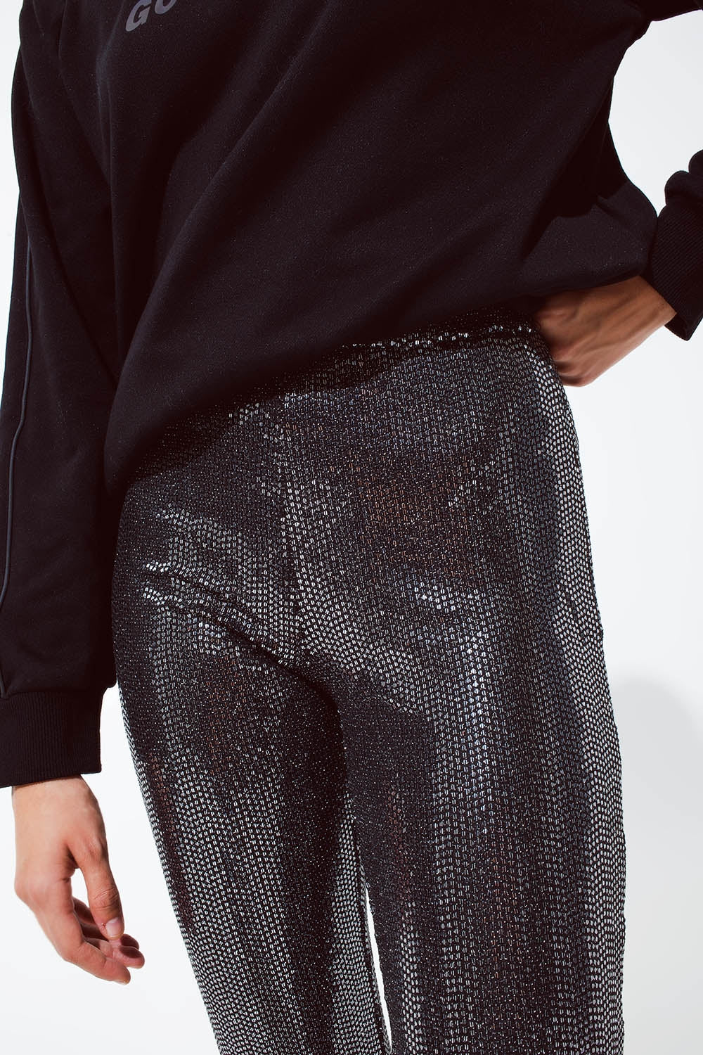 Metallic Fabric Flare Leggings in Silver for Party Wear