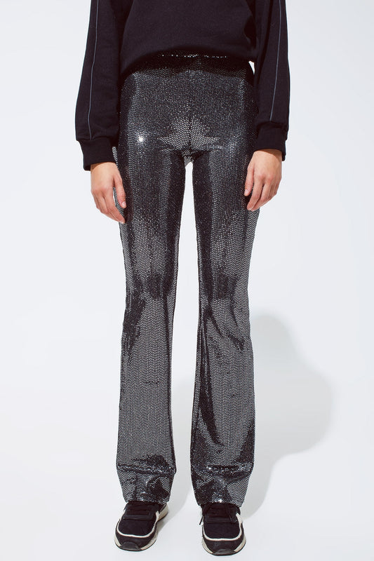 Metallic Fabric Flare Leggings in Silver for Party Wear