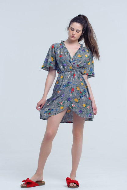 Mini Dress With Colourful Flower Print For Daily Wear