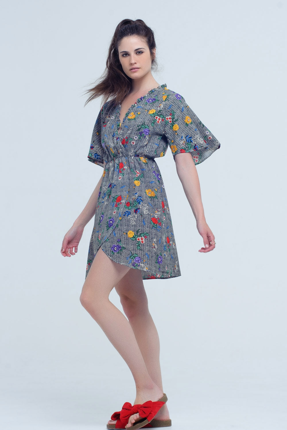 Mini Dress With Colourful Flower Print For Daily Wear