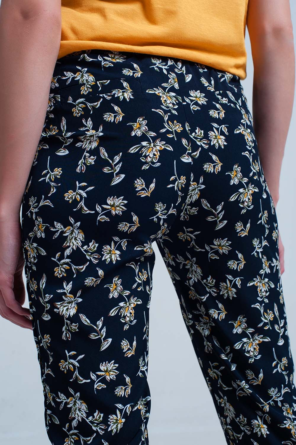 Navy Floral Pants With a Belt for Effortless Style