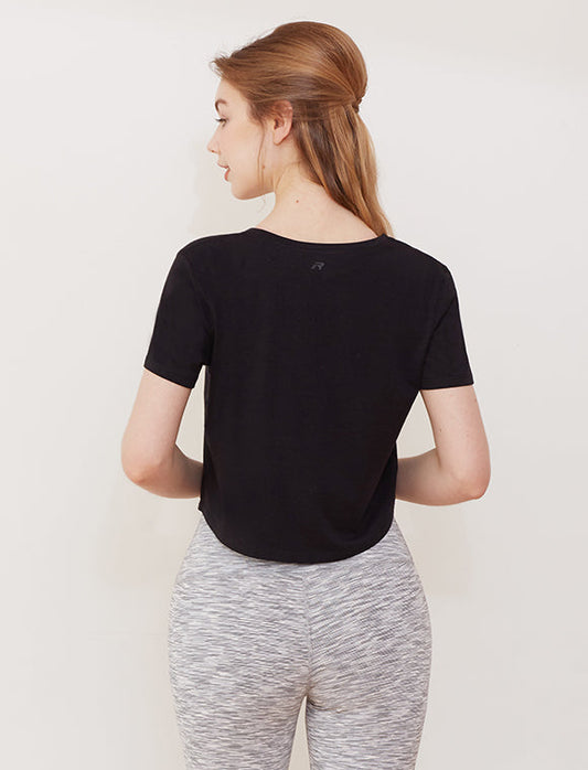 Knot Your Race V Neck Short Sleeve Cropped Tee for Comfort