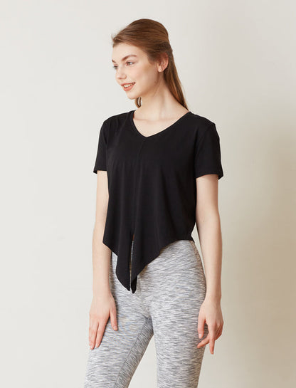 Knot Your Race V Neck Short Sleeve Cropped Tee for Comfort