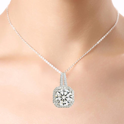 Two Carat Halo Cubic Zirconia Pendant Necklace in Gold