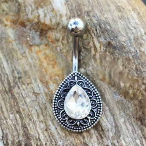 316L Stainless Steel Ornate Teardrop Navel Ring Jewelry