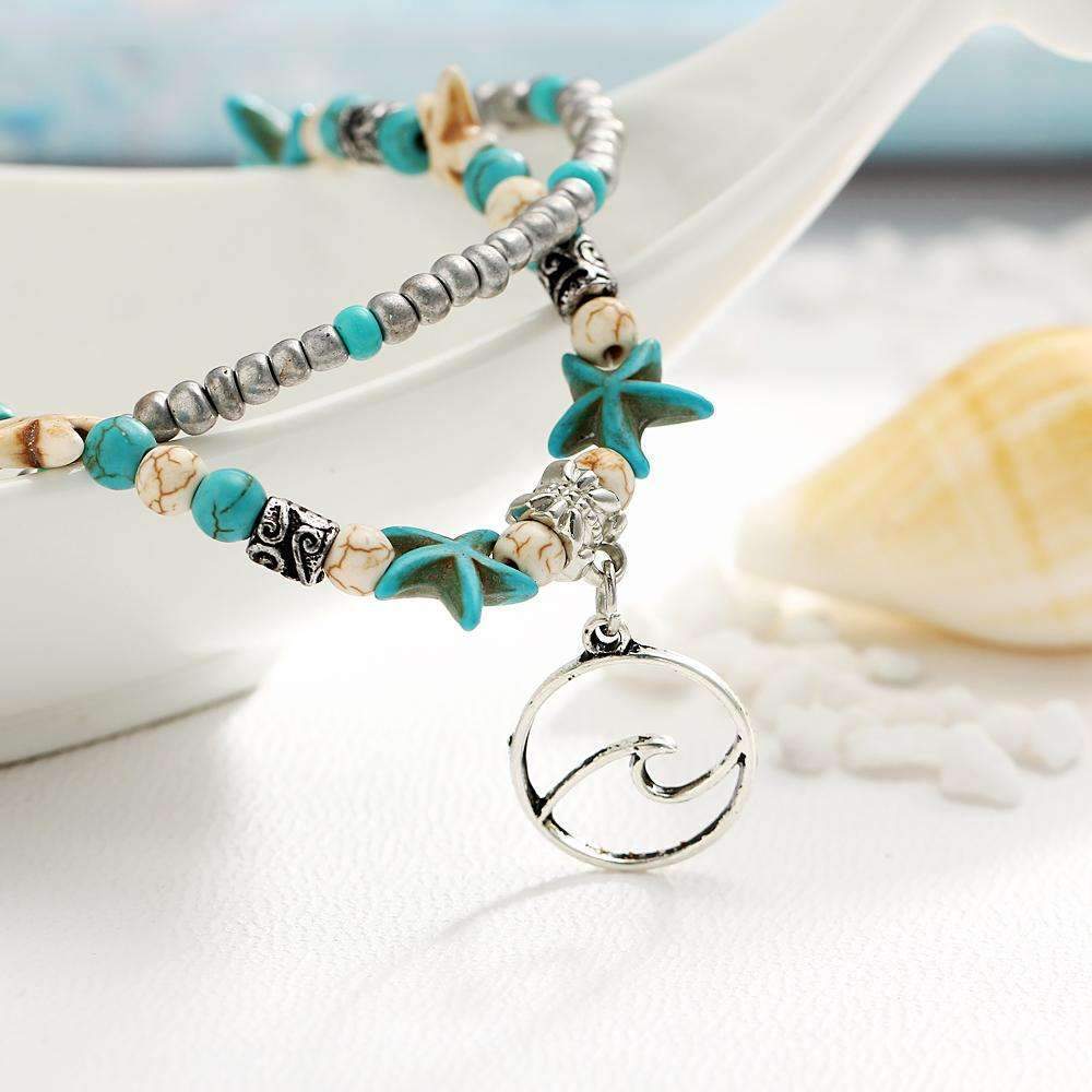 Ocean Theme Double Layer Anklet with Starfish Pendant