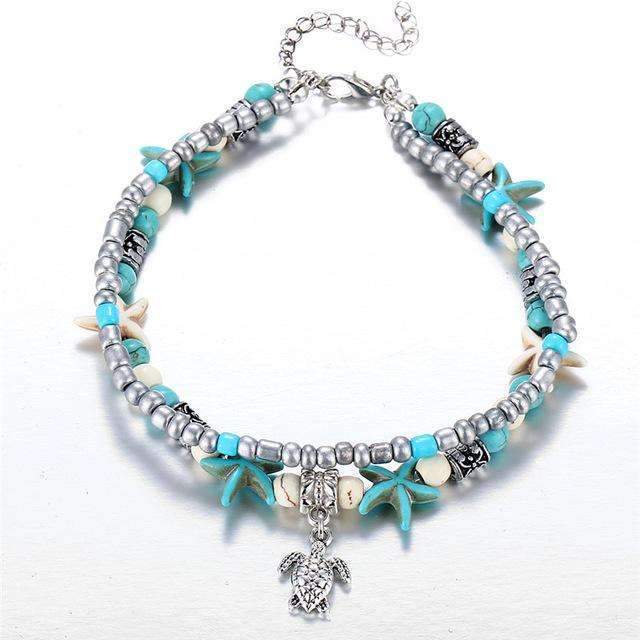 Ocean Theme Double Layer Anklet with Starfish Pendant