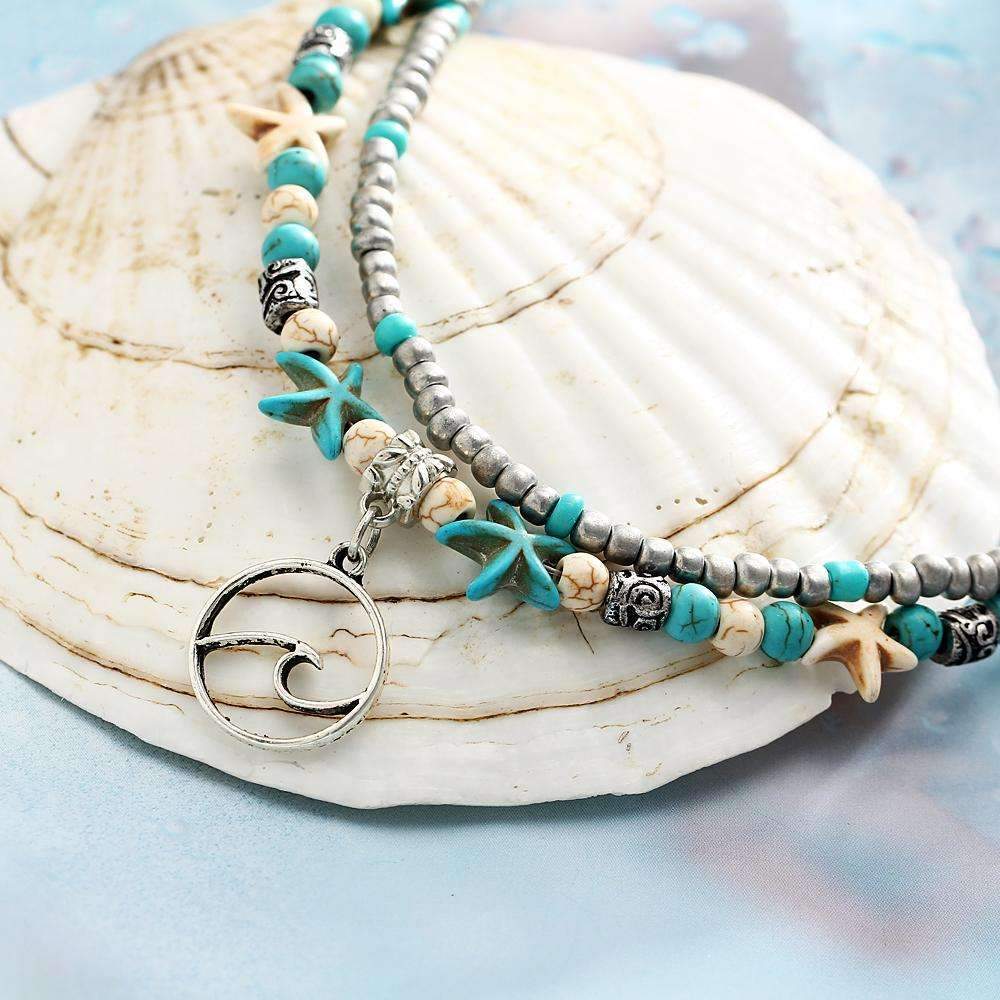 Ocean Theme Double Layer Anklet with Starfish Pendant