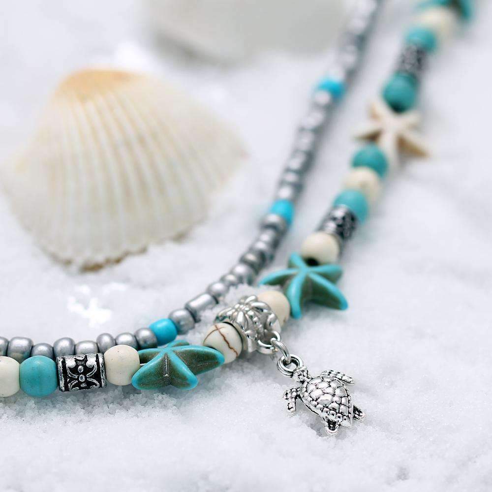 Ocean Theme Double Layer Anklet with Starfish Pendant