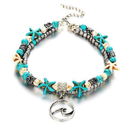 Ocean Theme Double Layer Anklet with Starfish Pendant