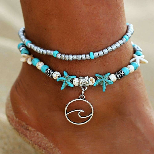 Ocean Theme Double Layer Anklet with Starfish Pendant