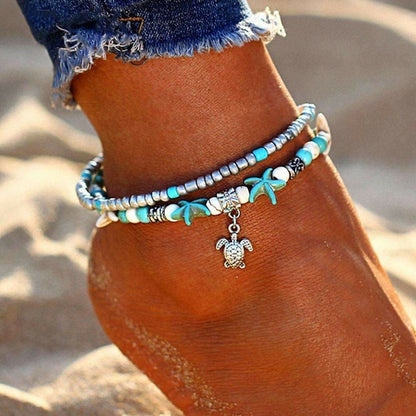 Ocean Theme Double Layer Anklet with Starfish Pendant