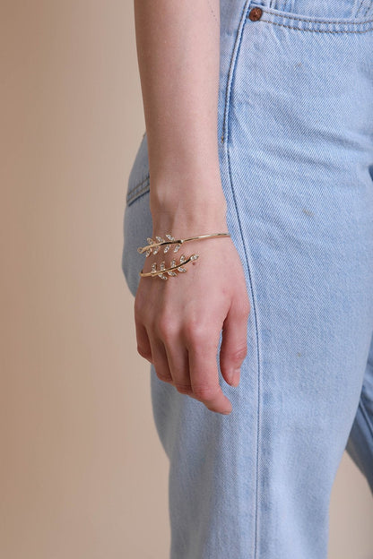 Olive Branch Minimal Bracelet with Elegant Copper Leaves