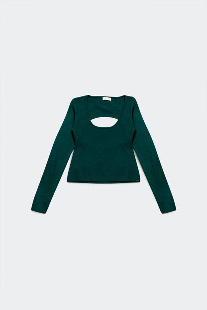 Open Back Jumper in Green - Cropped Casual Knit Sweater