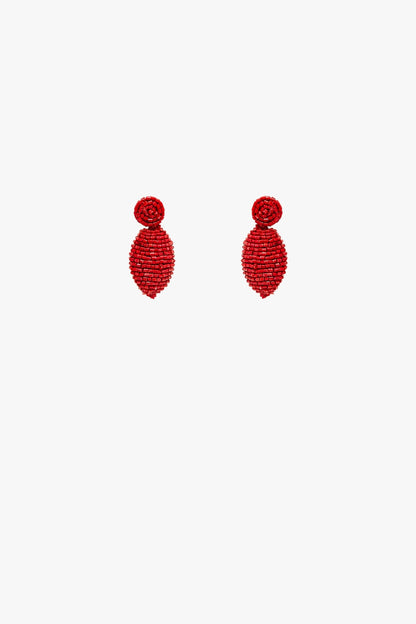 Oval Shape Beaded Earrings in Red for Boho Style