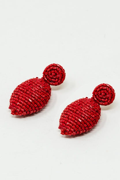 Oval Shape Beaded Earrings in Red for Boho Style