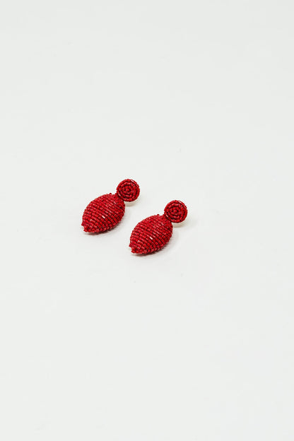 Oval Shape Beaded Earrings in Red for Boho Style