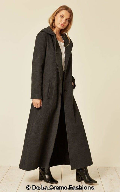 Oversized Wool Blend Hooded Long Coat (1716) for Cold Weather