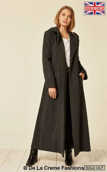 Oversized Wool Blend Hooded Long Coat (1716) for Cold Weather