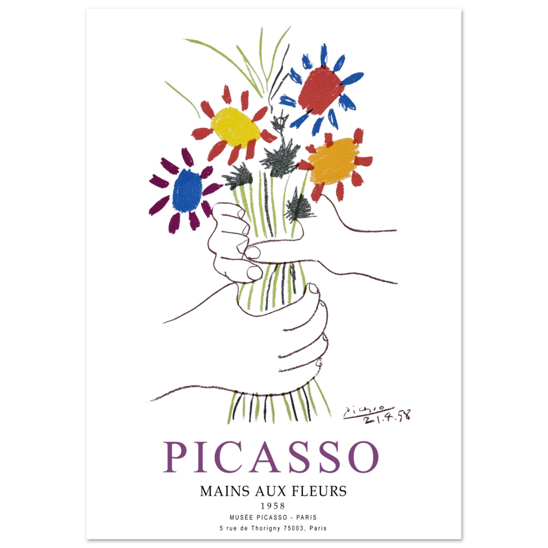 Pablo Picasso Hands With Flowers 1958 Artwork Poster Print