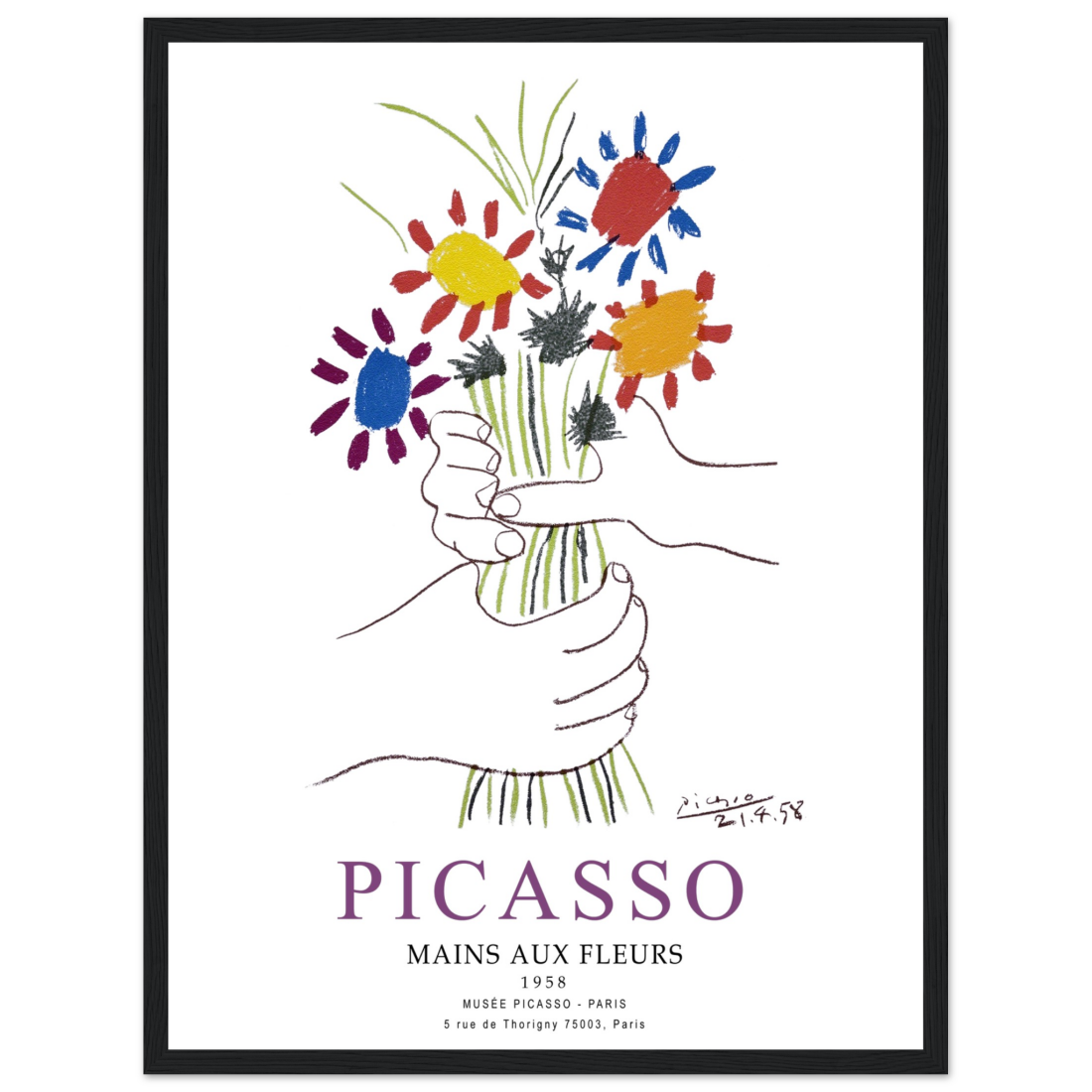 Pablo Picasso Hands With Flowers 1958 Artwork Poster Print