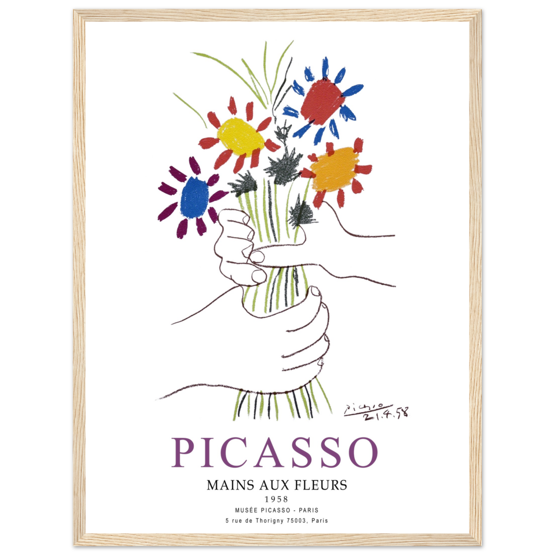 Pablo Picasso Hands With Flowers 1958 Artwork Poster Print