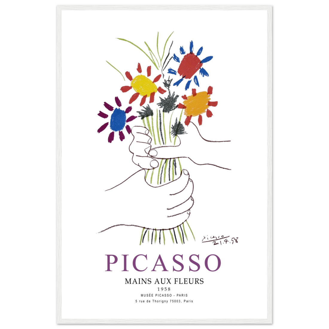 Pablo Picasso Hands With Flowers 1958 Artwork Poster Print