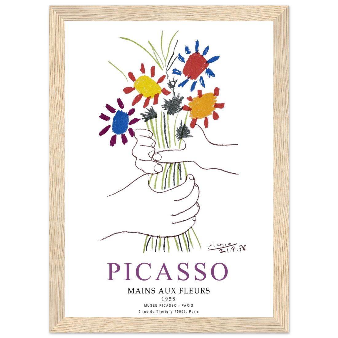 Pablo Picasso Hands With Flowers 1958 Artwork Poster Print