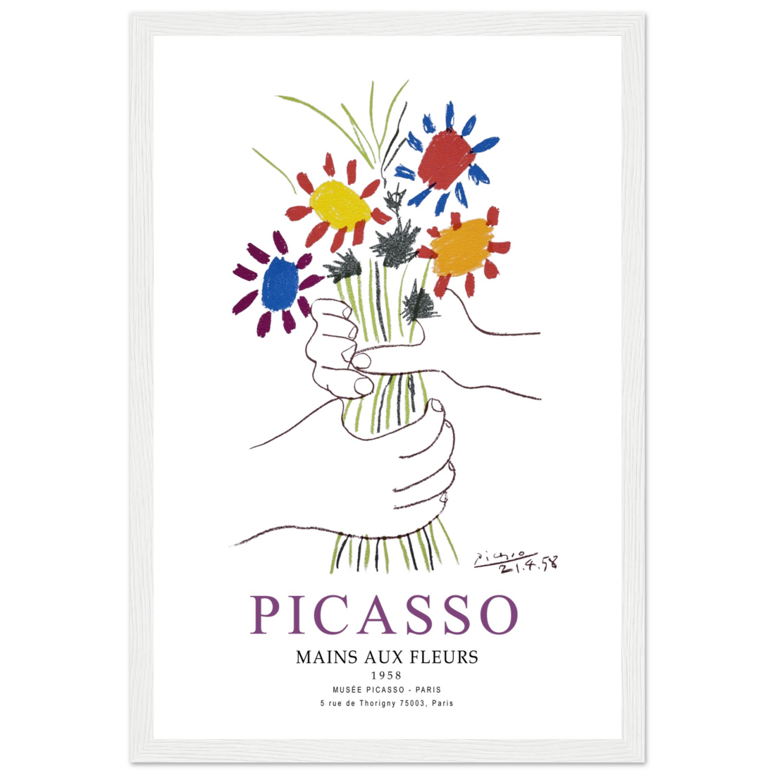 Pablo Picasso Hands With Flowers 1958 Artwork Poster Print