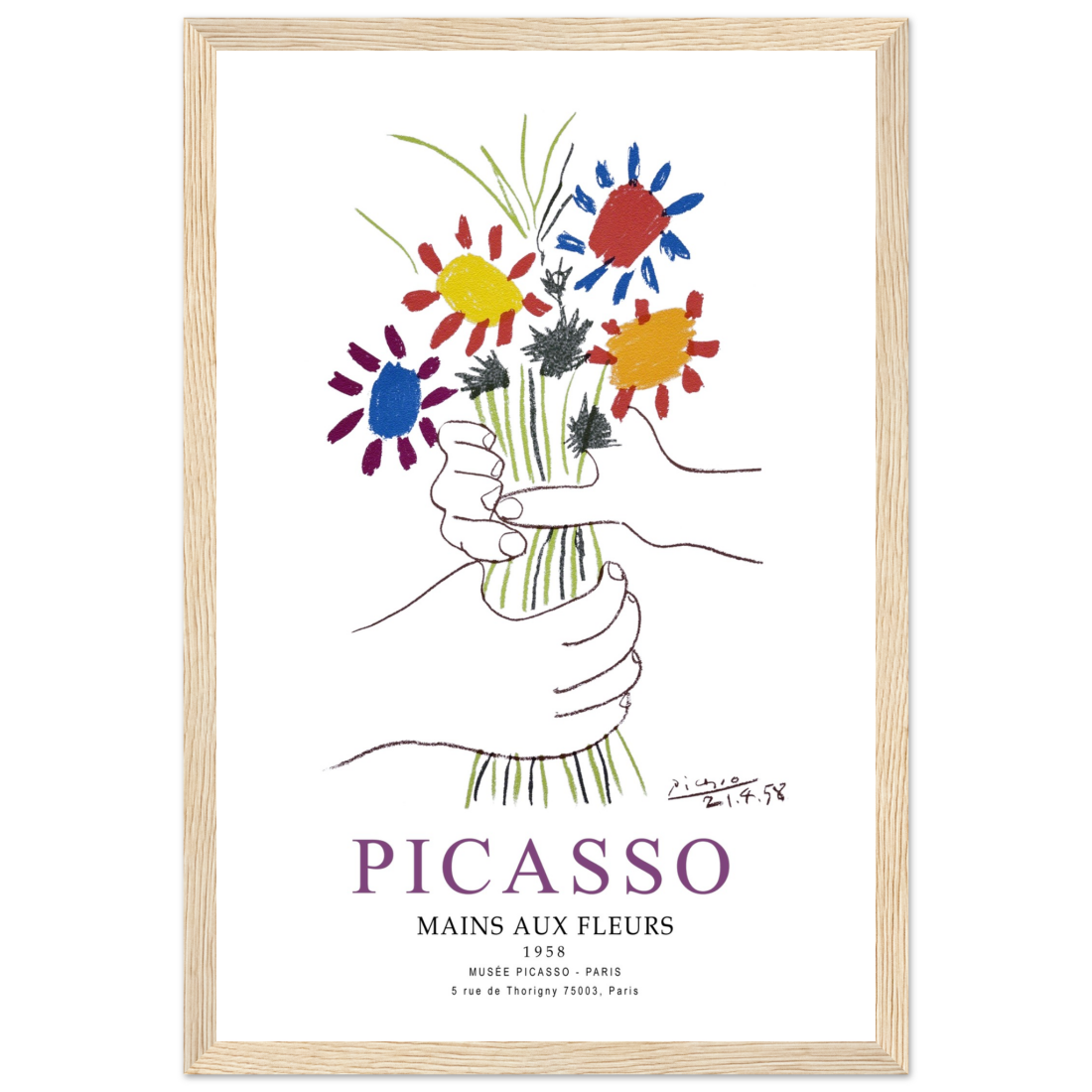 Pablo Picasso Hands With Flowers 1958 Artwork Poster Print