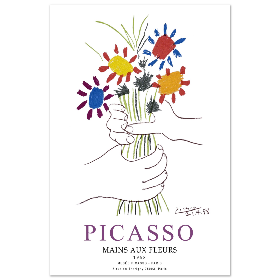 Pablo Picasso Hands With Flowers 1958 Artwork Poster Print