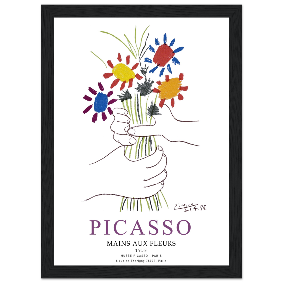 Pablo Picasso Hands With Flowers 1958 Artwork Poster Print