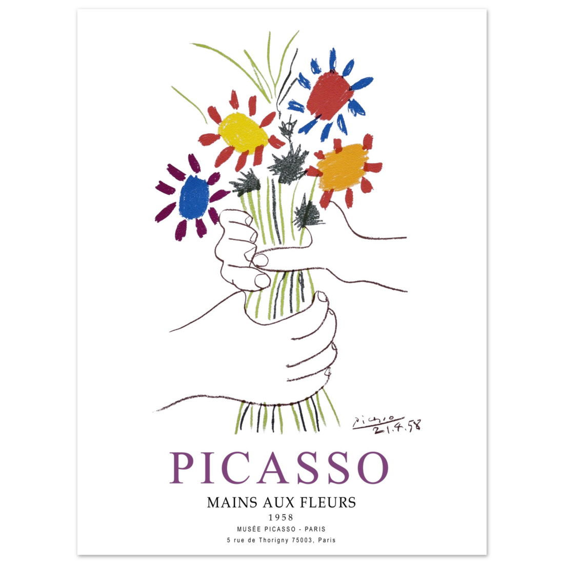 Pablo Picasso Hands With Flowers 1958 Artwork Poster Print