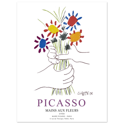 Pablo Picasso Hands With Flowers 1958 Artwork Poster Print