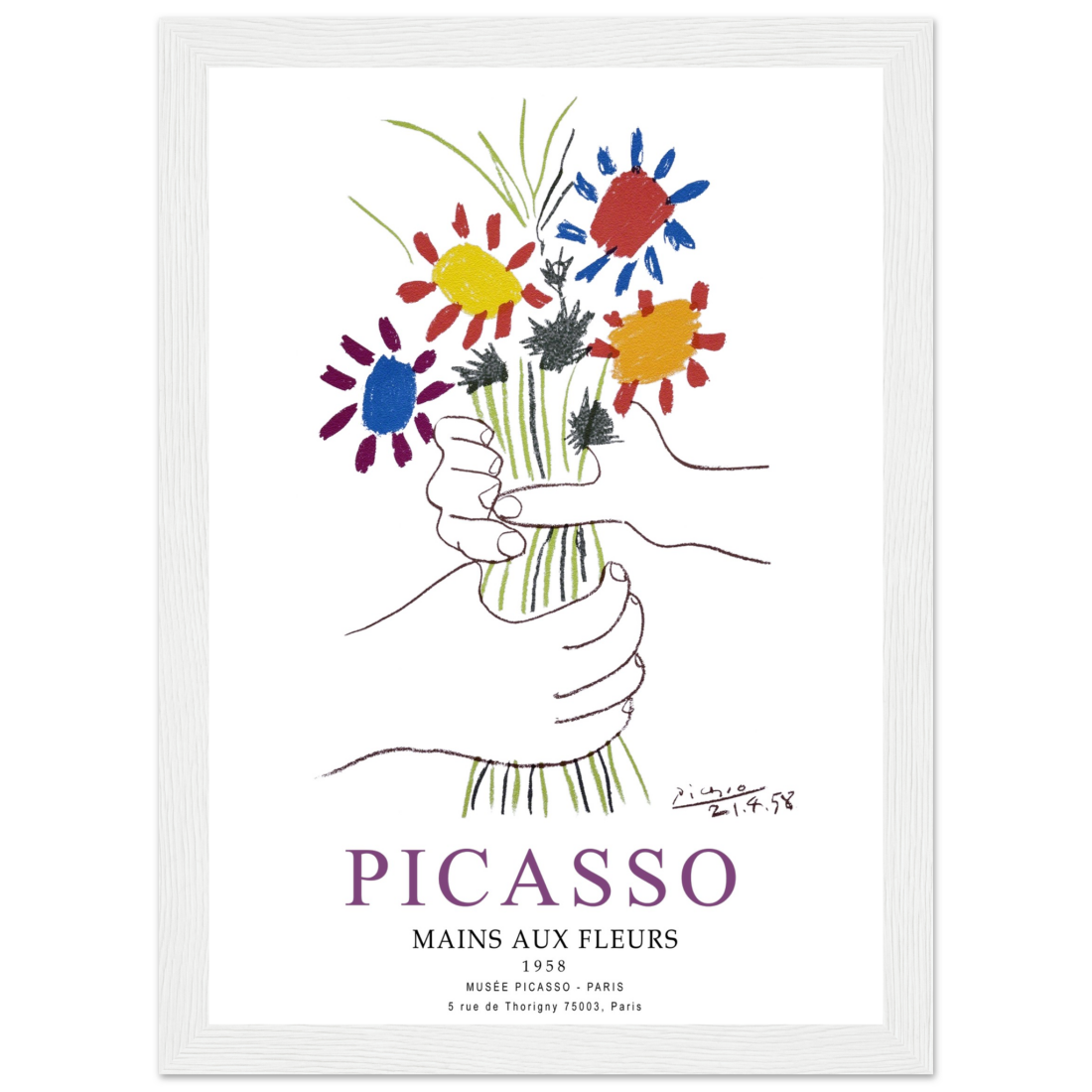 Pablo Picasso Hands With Flowers 1958 Artwork Poster Print