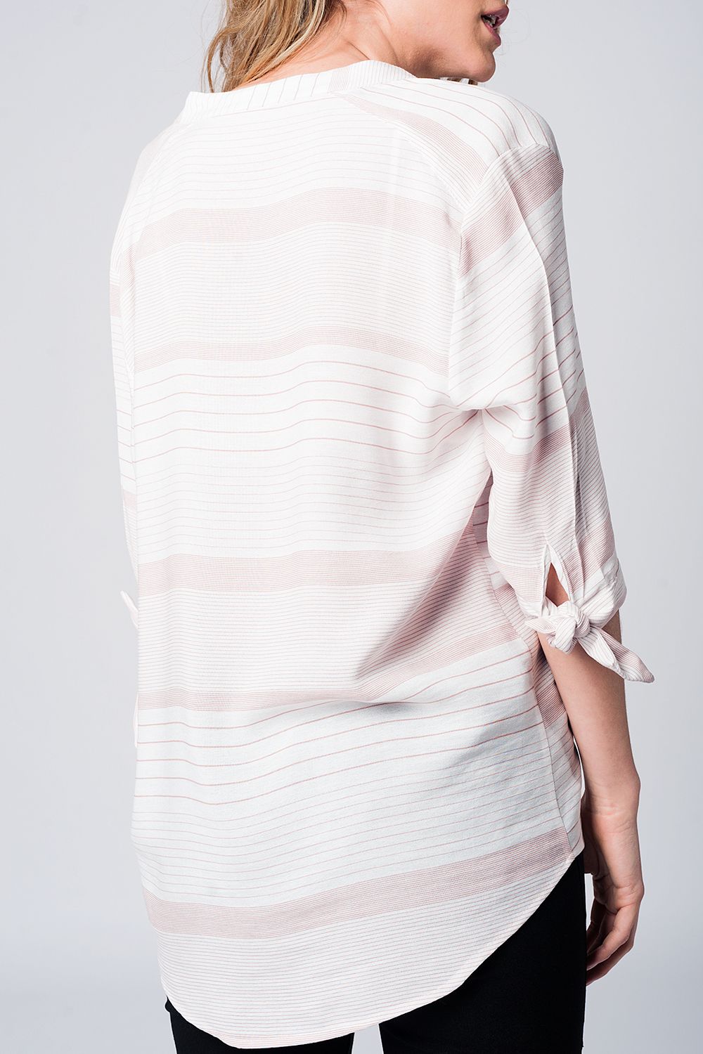 Pink Stripe Shirt With Tie Sleeves for Stylish Comfort