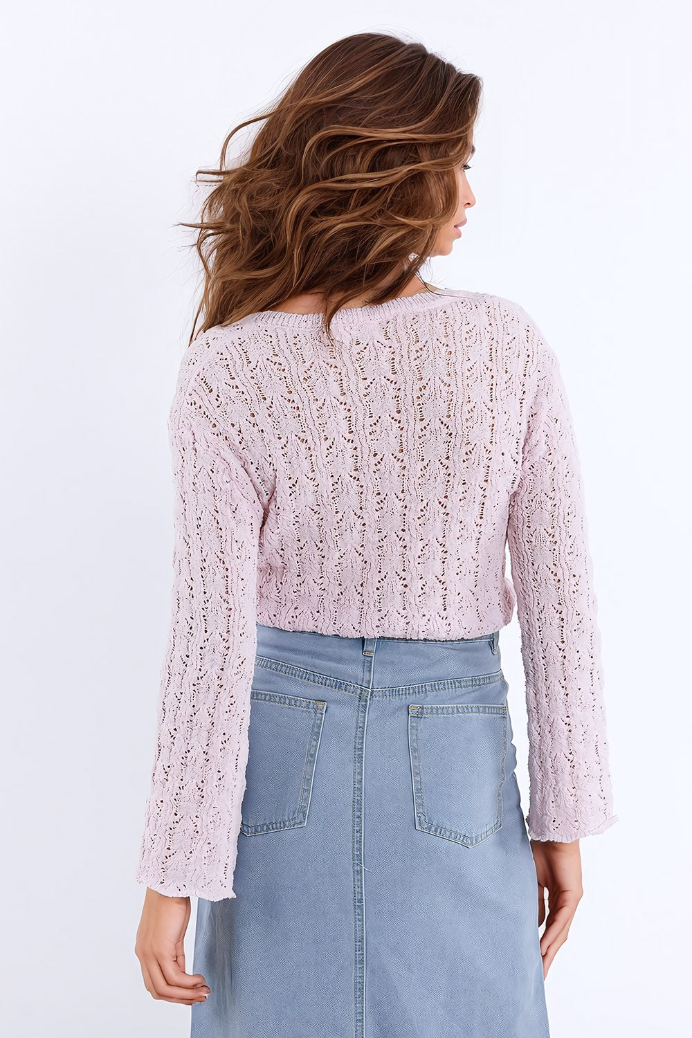 Pink Sweater With Flared Sleeves in Relaxed Boho Style