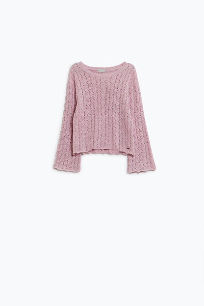 Pink Sweater With Flared Sleeves in Relaxed Boho Style