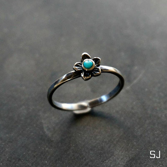 Plumeria Flower Turquoise Ring in Sterling Silver Design