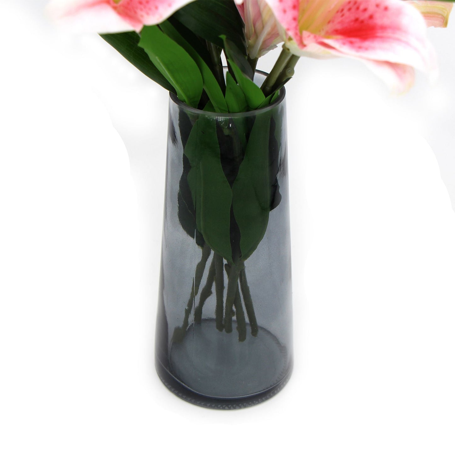 Premium Faux Pink Lily in Glass Vase Artificial Arrangement