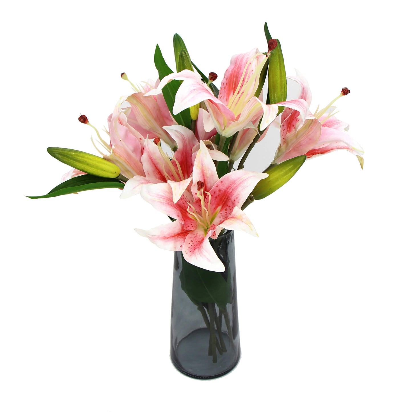 Premium Faux Pink Lily in Glass Vase Artificial Arrangement