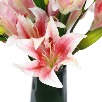 Premium Faux Pink Lily in Glass Vase Artificial Arrangement